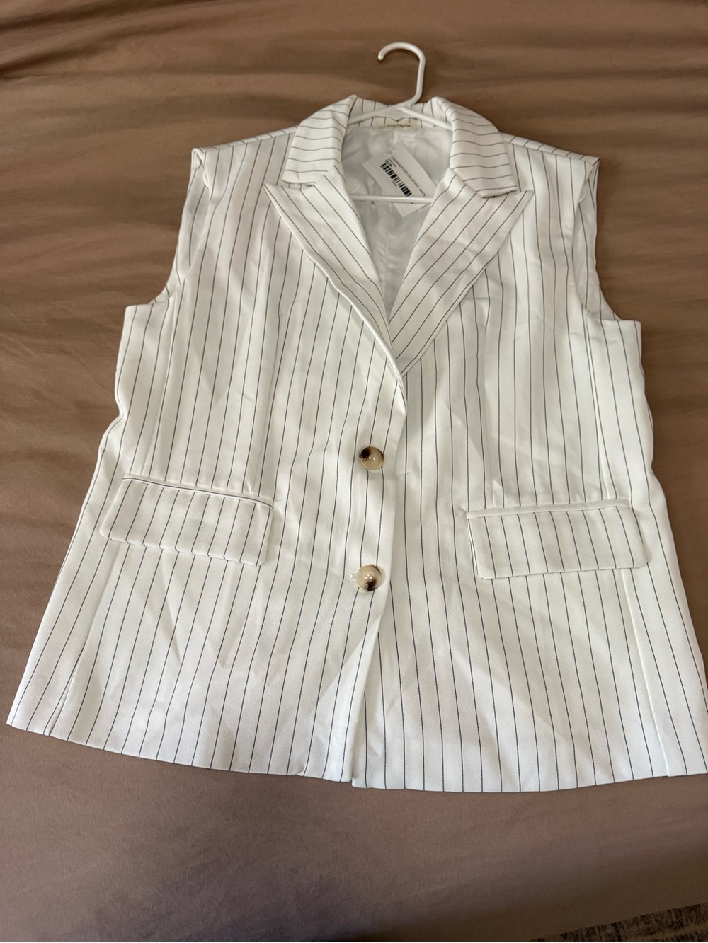 Sunday White Pinstripe Sleeveless Blazer Vest